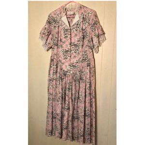 Recollections Calico Prairie Dress, Historical Dress Up, Pink Floral w/lace, LG